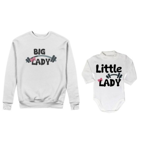 Coordinato felpe o body lupetto neonato madre figlio big lady little lady little man fitness Per la mamma