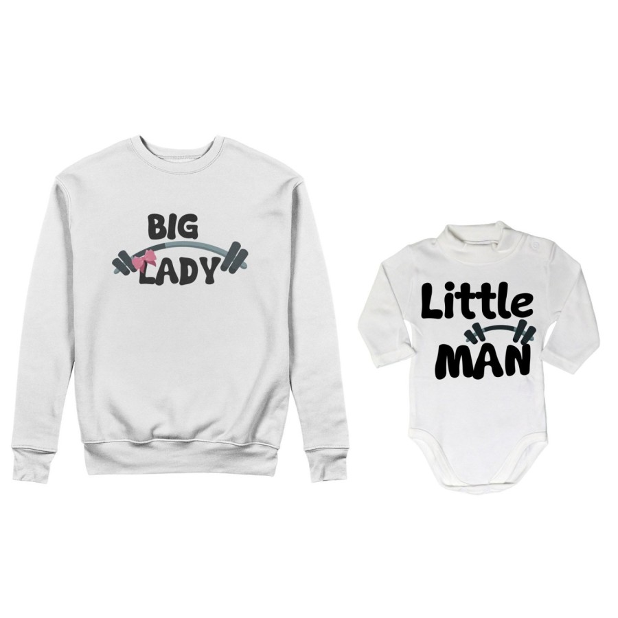Coordinato felpe o body lupetto neonato madre figlio big lady little lady little man fitness Per la mamma