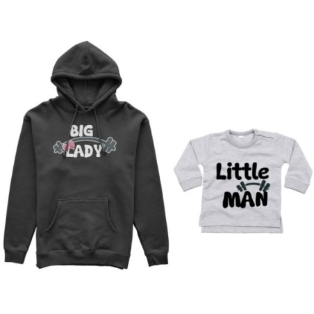 Coordinato felpe o body lupetto neonato madre figlio big lady little lady little man fitness Per la mamma