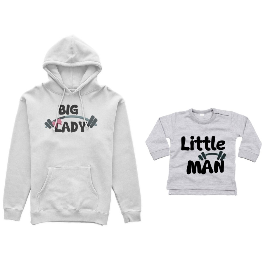 Coordinato felpe o body lupetto neonato madre figlio big lady little lady little man fitness Per la mamma