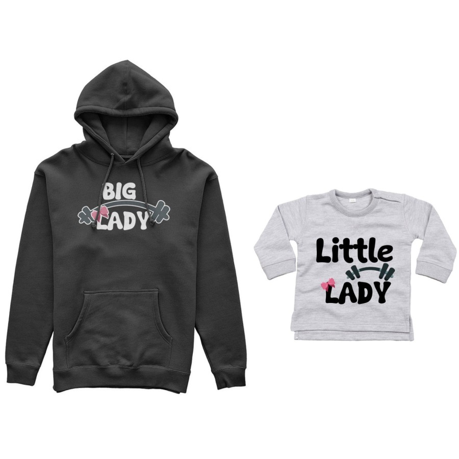 Coordinato felpe o body lupetto neonato madre figlio big lady little lady little man fitness Per la mamma