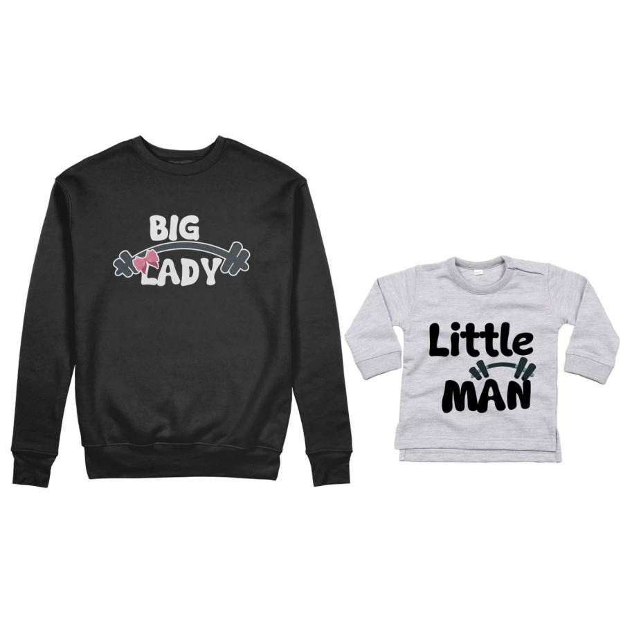 Coordinato felpe o body lupetto neonato madre figlio big lady little lady little man fitness Per la mamma
