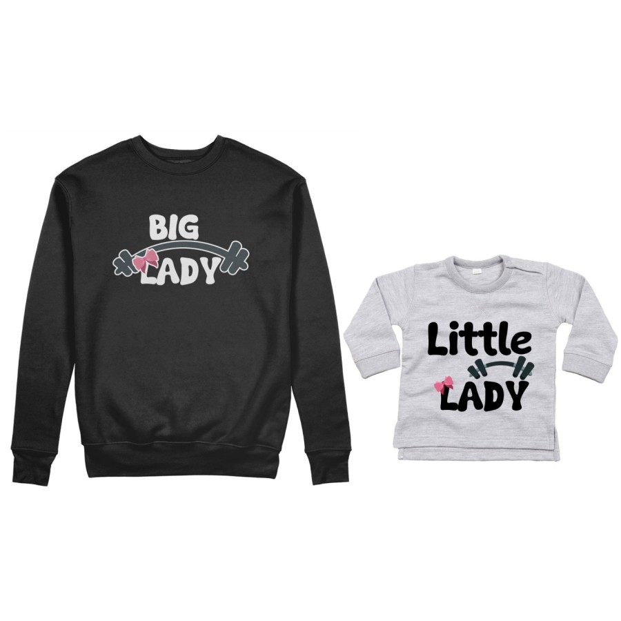 Coordinato felpe o body lupetto neonato madre figlio big lady little lady little man fitness Per la mamma