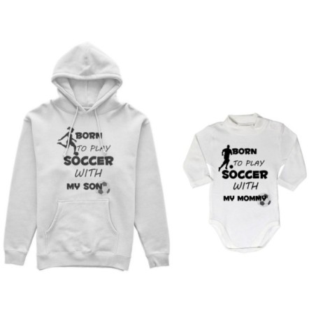 Coordinato felpe o body lupetto neonato madre figlio born to play soccer with my son my daughter Per la mamma