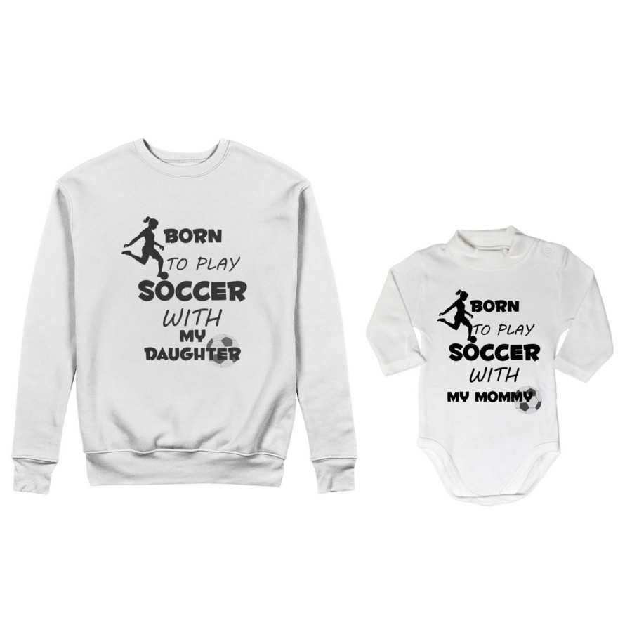 Coordinato felpe o body lupetto neonato madre figlio born to play soccer with my son my daughter Per la mamma