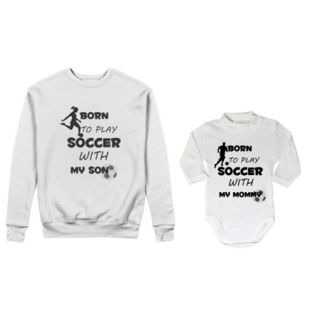 Coordinato felpe o body lupetto neonato madre figlio born to play soccer with my son my daughter Per la mamma