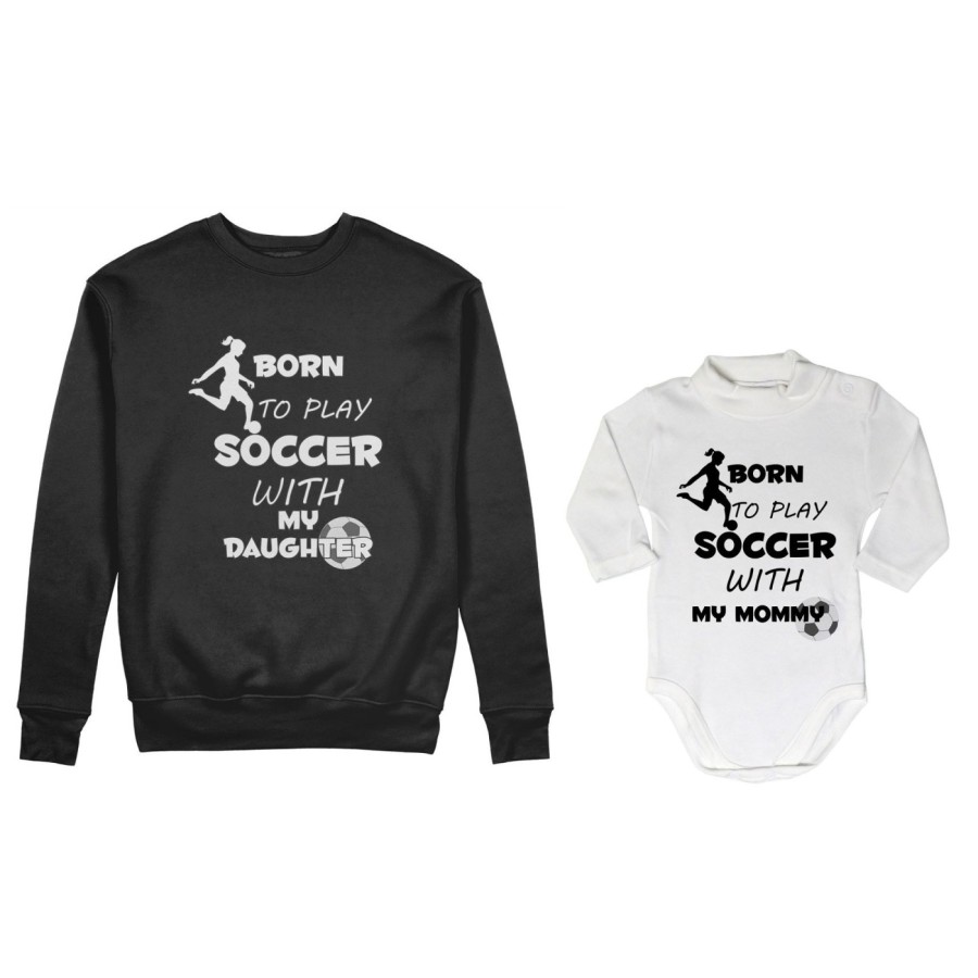 Coordinato felpe o body lupetto neonato madre figlio born to play soccer with my son my daughter Per la mamma