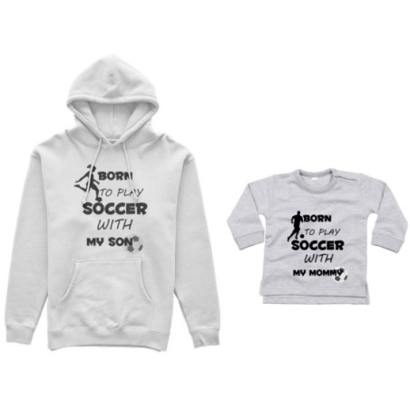 Coordinato felpe o body lupetto neonato madre figlio born to play soccer with my son my daughter Per la mamma