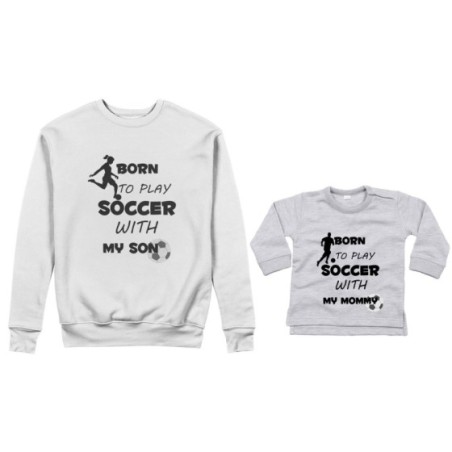 Coordinato felpe o body lupetto neonato madre figlio born to play soccer with my son my daughter Per la mamma