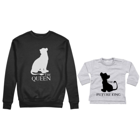 Coordinato felpe o body lupetto madre figlio the queen the future queen lion the future king lion Per la mamma