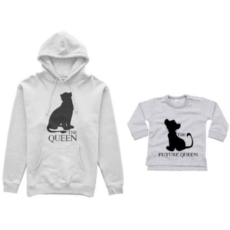 Coordinato felpe o body lupetto madre figlio the queen the future queen lion the future king lion Per la mamma