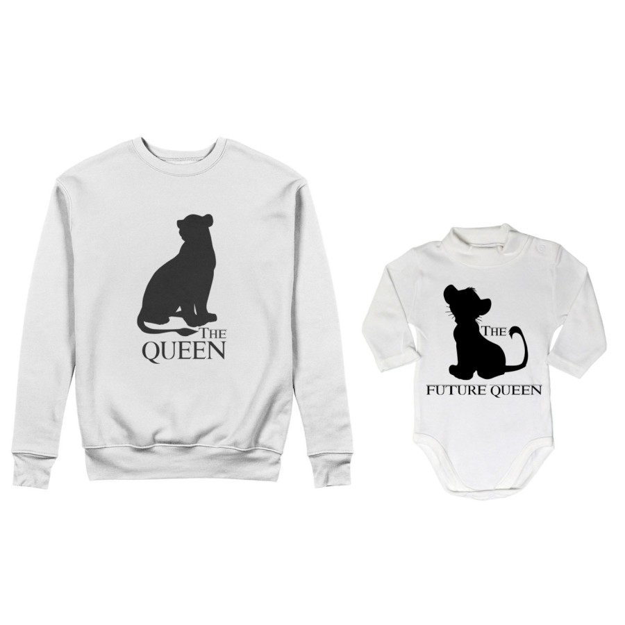Coordinato felpe o body lupetto madre figlio the queen the future queen lion the future king lion Per la mamma