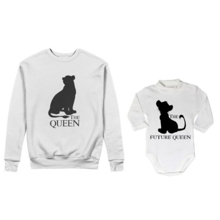 Coordinato felpe o body lupetto madre figlio the queen the future queen lion the future king lion Per la mamma