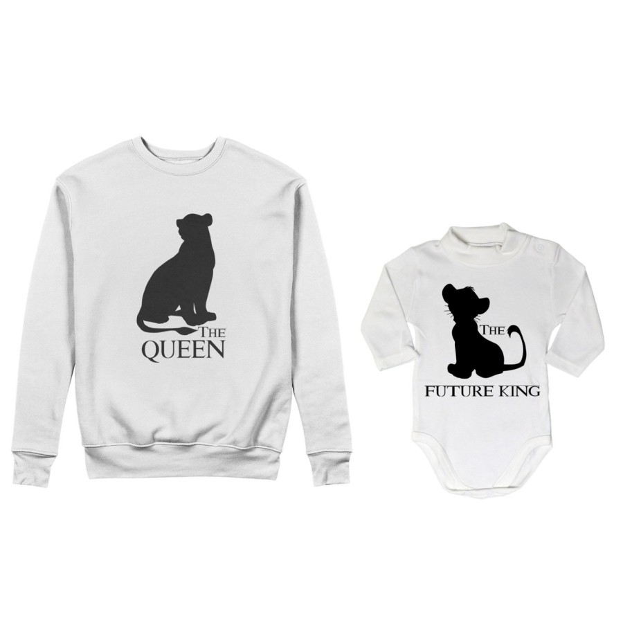 Coordinato felpe o body lupetto madre figlio the queen the future queen lion the future king lion Per la mamma