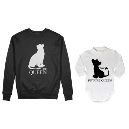 Coordinato felpe o body lupetto madre figlio the queen the future queen lion the future king lion Per la mamma