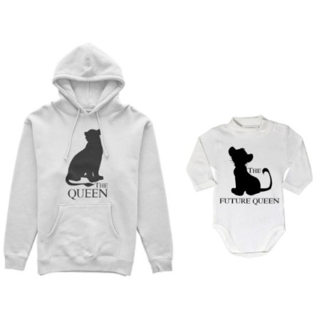 Coordinato felpe o body lupetto madre figlio the queen the future queen lion the future king lion Per la mamma