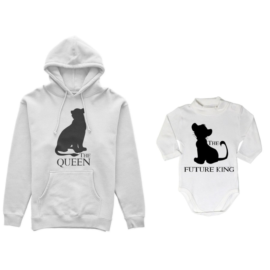 Coordinato felpe o body lupetto madre figlio the queen the future queen lion the future king lion Per la mamma