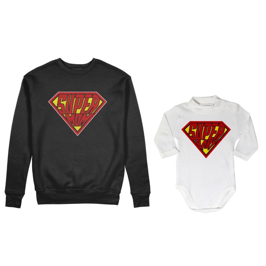 Coordinato felpe o body lupetto neonato madre figlio super mom super baby Per la mamma