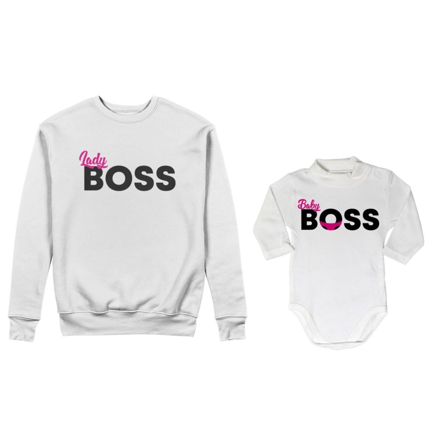Coordinato felpe o body lupetto neonato madre figlio lady boss little boss Per la mamma