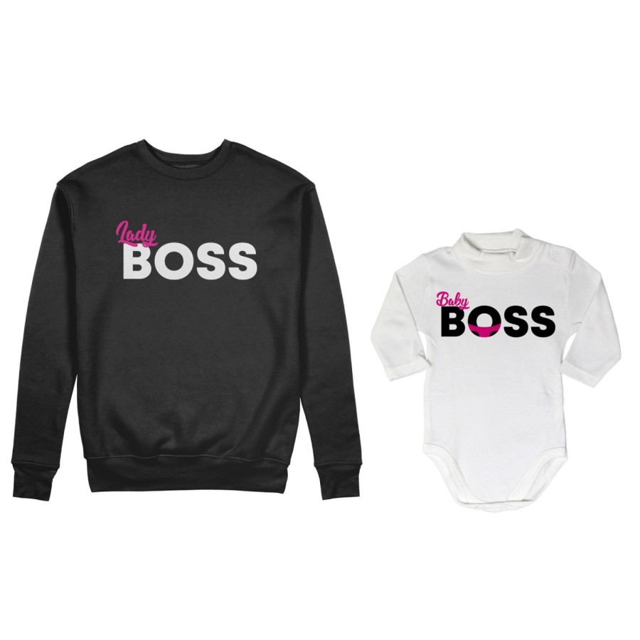 Coordinato felpe o body lupetto neonato madre figlio lady boss little boss Per la mamma