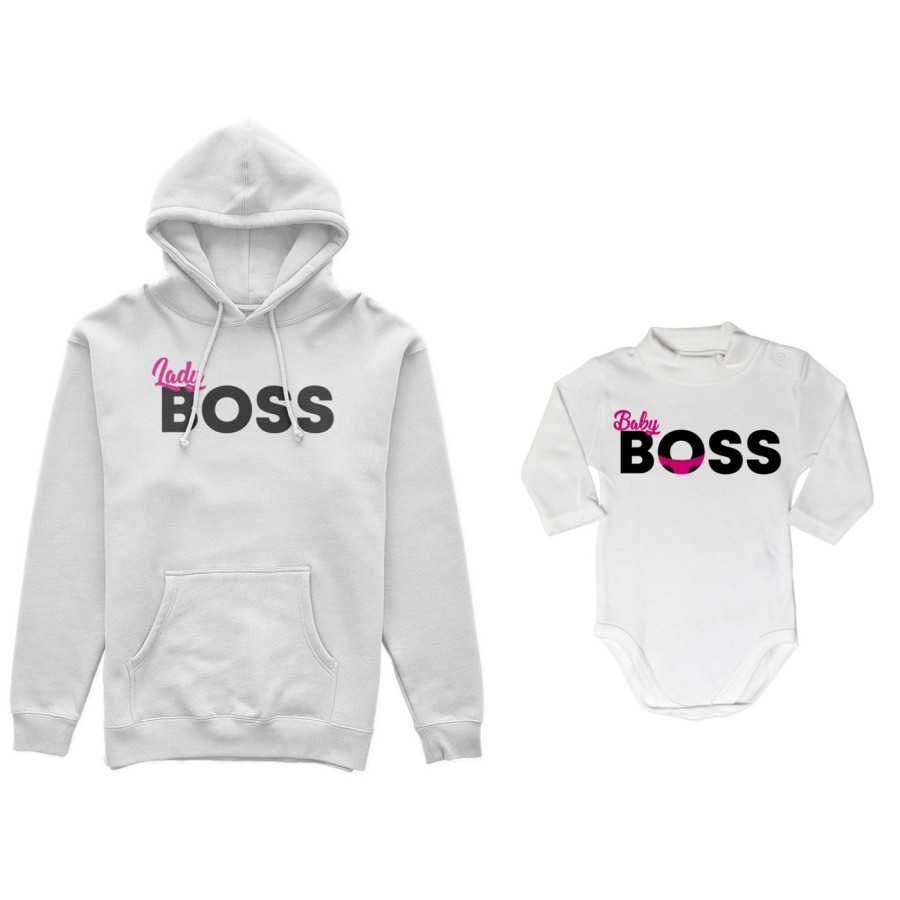 Coordinato felpe o body lupetto neonato madre figlio lady boss little boss Per la mamma