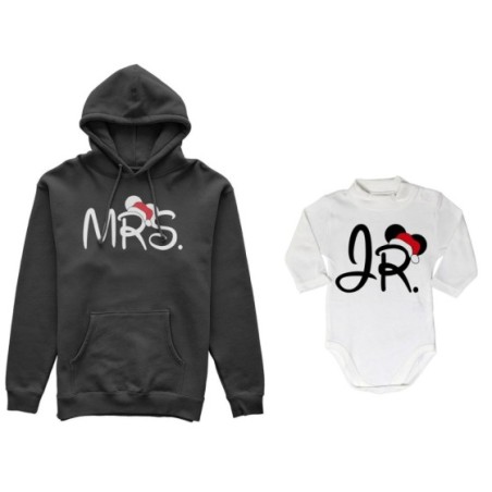 Coordinato felpe o body lupetto neonato madre figlio personalizzabile con nome mrs - jr Natale