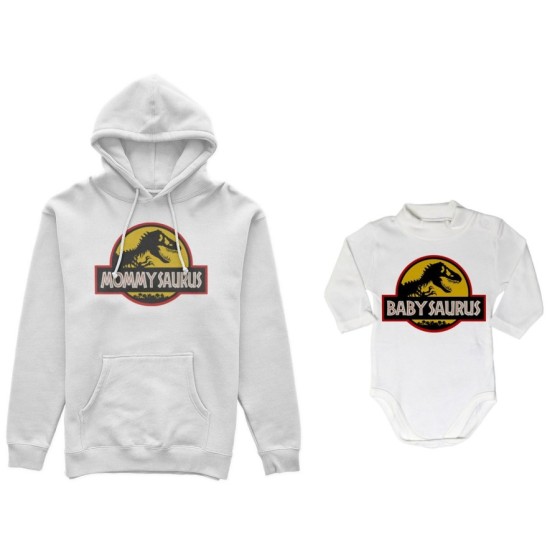 Coordinato felpe o body lupetto neonato madre figlio mommy saurus baby saurus jurassic Per la mamma