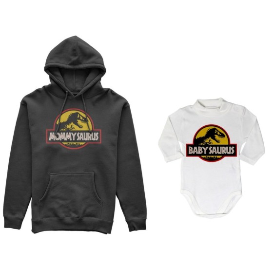 Coordinato felpe o body lupetto neonato madre figlio mommy saurus baby saurus jurassic Per la mamma 2
