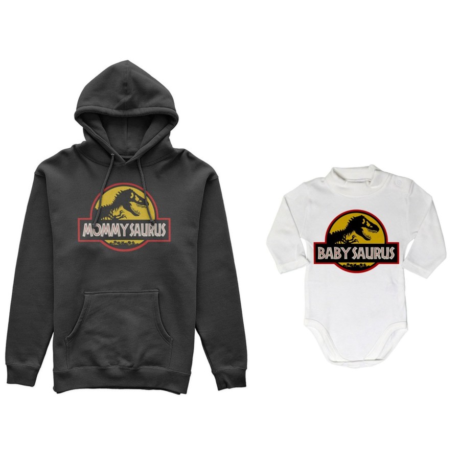 Coordinato felpe o body lupetto neonato madre figlio mommy saurus baby saurus jurassic Per la mamma