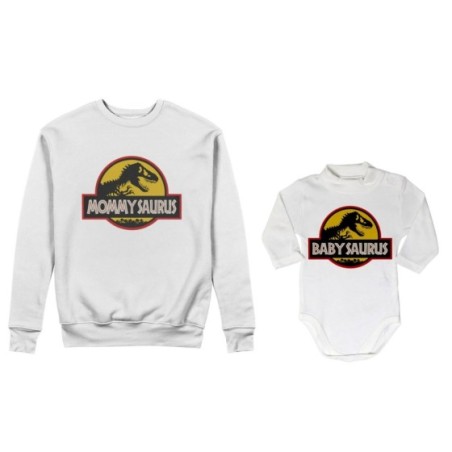 Coordinato felpe o body lupetto neonato madre figlio mommy saurus baby saurus jurassic Per la mamma