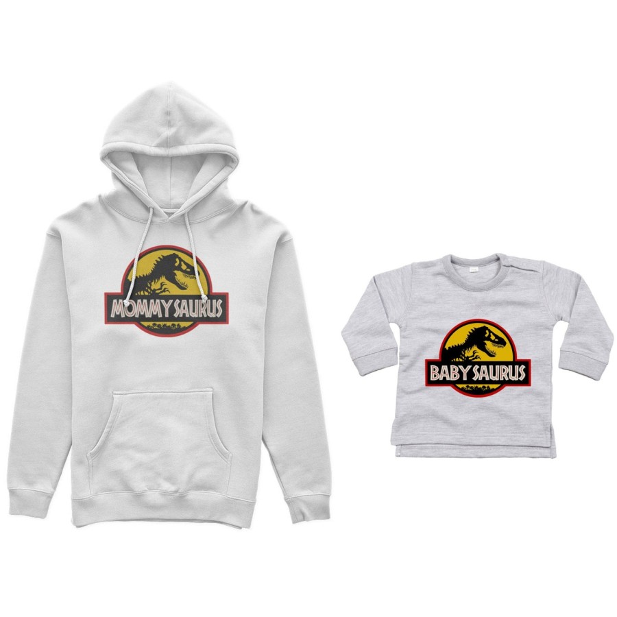 Coordinato felpe o body lupetto neonato madre figlio mommy saurus baby saurus jurassic Per la mamma