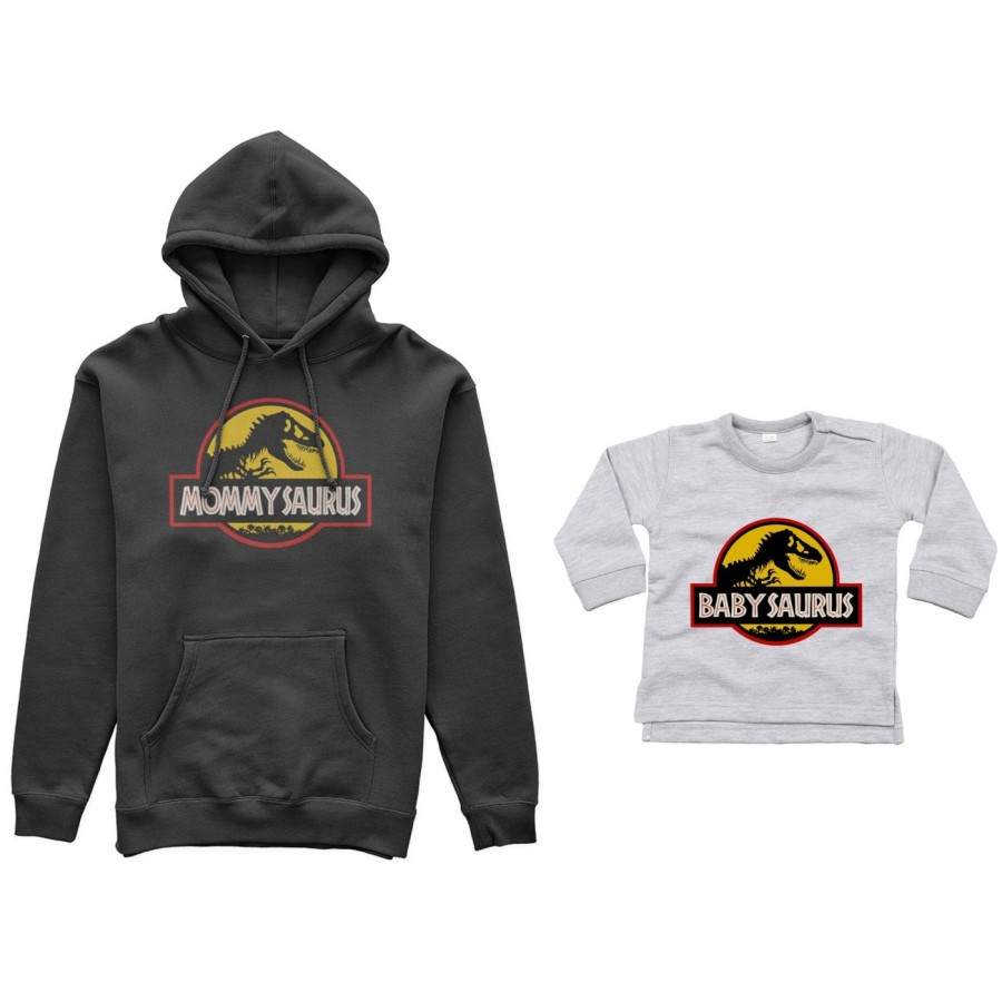 Coordinato felpe o body lupetto neonato madre figlio mommy saurus baby saurus jurassic Per la mamma