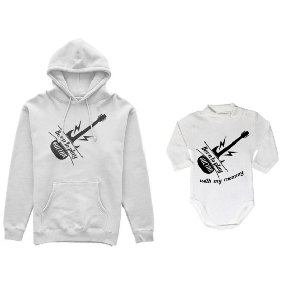 Coordinato felpe o body lupetto madre figlio born to play guitar born to play guitar with my mommy Per la mamma
