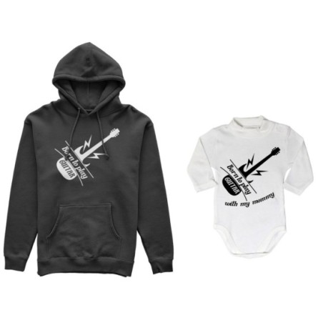 Coordinato felpe o body lupetto madre figlio born to play guitar born to play guitar with my mommy Per la mamma