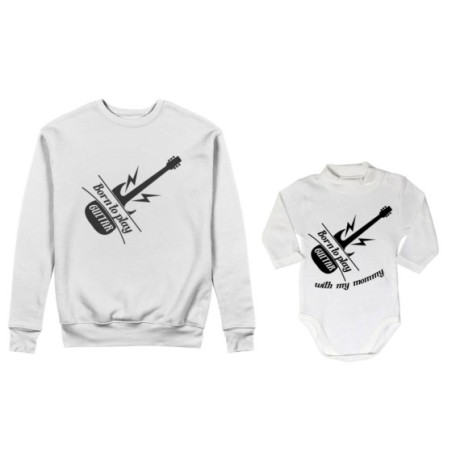 Coordinato felpe o body lupetto madre figlio born to play guitar born to play guitar with my mommy Per la mamma