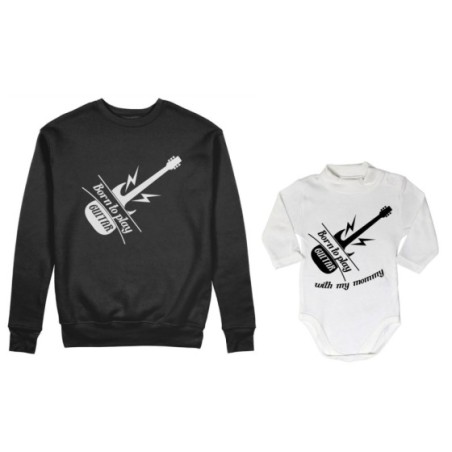 Coordinato felpe o body lupetto madre figlio born to play guitar born to play guitar with my mommy Per la mamma
