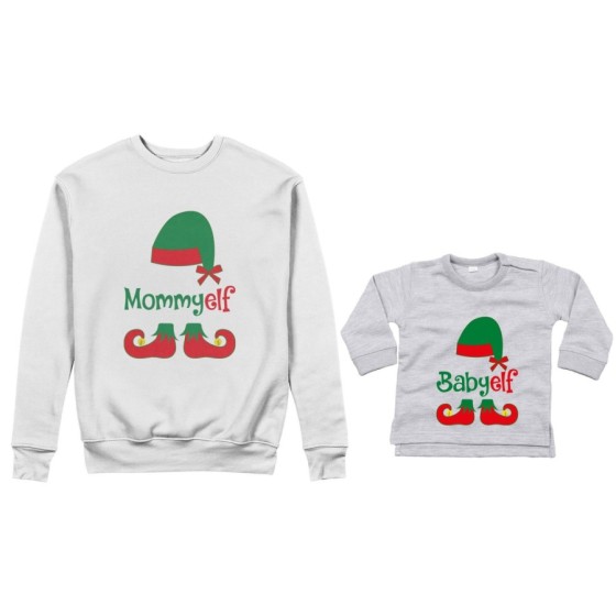 Coordinato felpe o body lupetto neonato madre figlio personalizzabile con nome mommy elf baby elf Natale