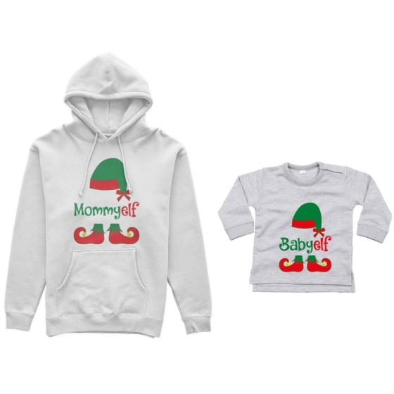 Coordinato felpe o body lupetto neonato madre figlio personalizzabile con nome mommy elf baby elf Natale 2