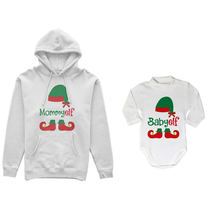 Coordinato felpe o body lupetto neonato madre figlio personalizzabile con nome mommy elf baby elf Natale