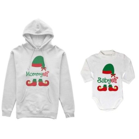 Coordinato felpe o body lupetto neonato madre figlio personalizzabile con nome mommy elf baby elf Natale