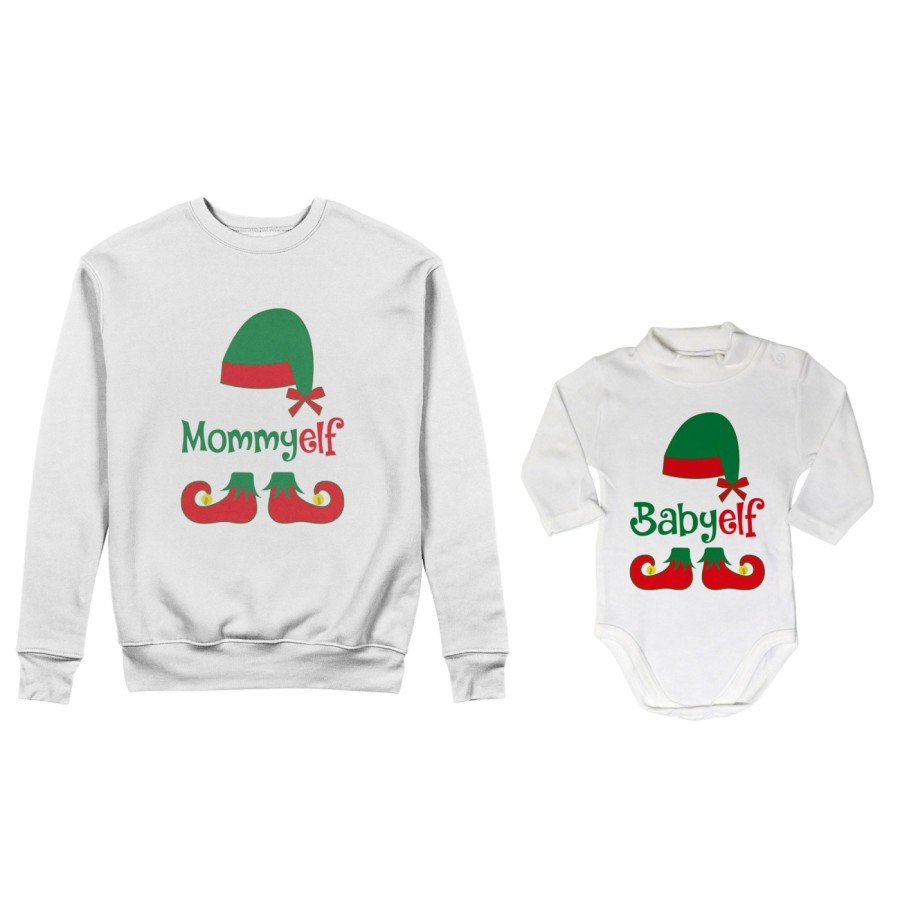 Coordinato felpe o body lupetto neonato madre figlio personalizzabile con nome mommy elf baby elf Natale