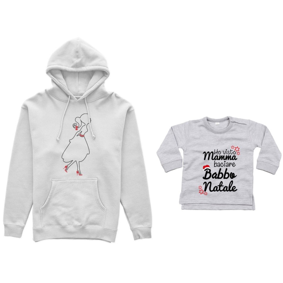 Coordinato felpe o body lupetto neonato madre figlio ho visto mamma baciare babbo natale Natale