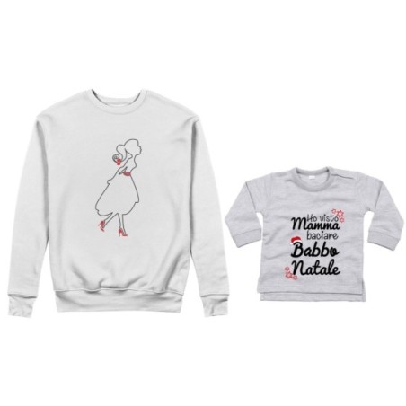 Coordinato felpe o body lupetto neonato madre figlio ho visto mamma baciare babbo natale Natale