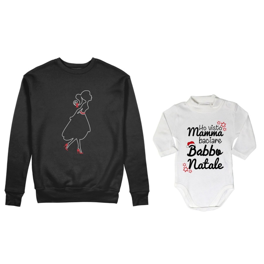 Coordinato felpe o body lupetto neonato madre figlio ho visto mamma baciare babbo natale Natale