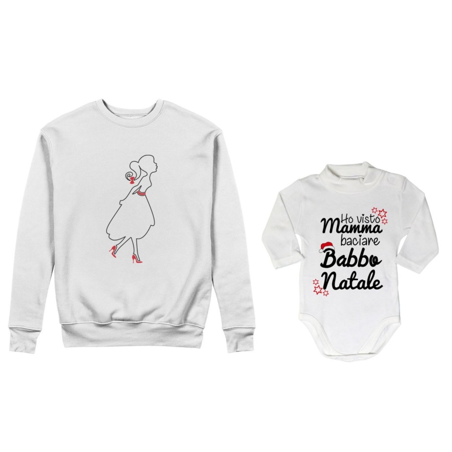 Coordinato felpe o body lupetto neonato madre figlio ho visto mamma baciare babbo natale Natale