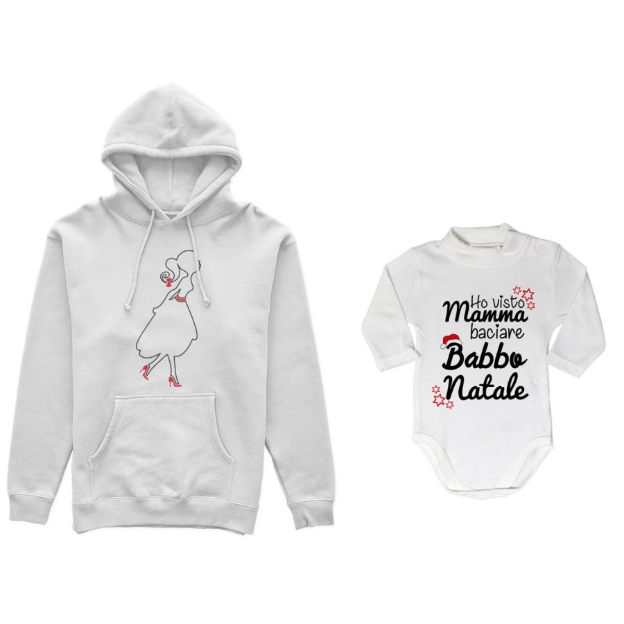 Coordinato felpe o body lupetto neonato madre figlio ho visto mamma baciare babbo natale Natale
