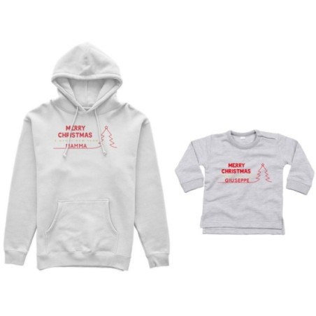 Coordinato felpe o body lupetto madre figlio personalizzato merry christmas and happy new year Natale