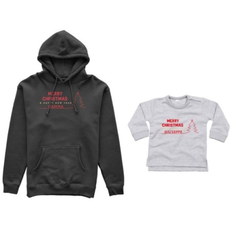 Coordinato felpe o body lupetto madre figlio personalizzato merry christmas and happy new year Natale