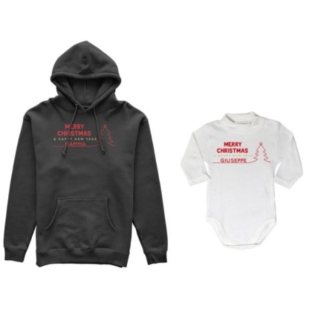 Coordinato felpe o body lupetto madre figlio personalizzato merry christmas and happy new year Natale