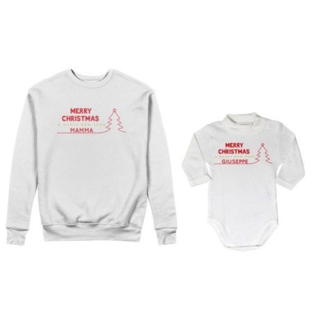 Coordinato felpe o body lupetto madre figlio personalizzato merry christmas and happy new year Natale